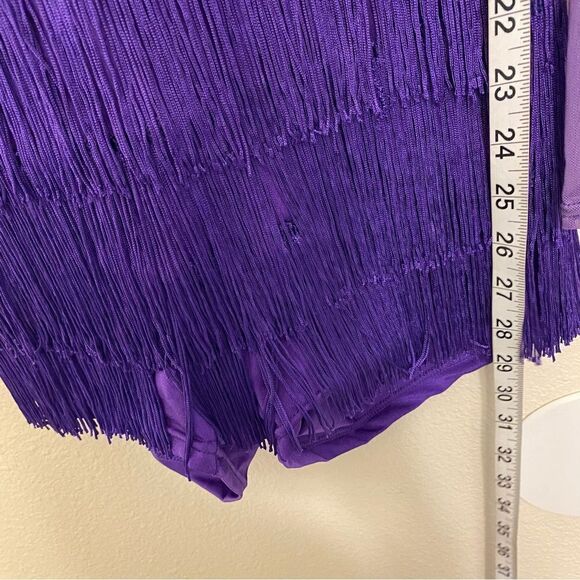 WEISSMAN Dance Costume purple fringe velvet mesh sleeve All The Ways 13290 MA - Picture 8 of 13